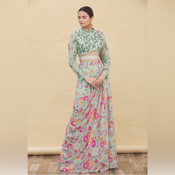 Diyarajvvir Pre-draped saree with embroidered blouse - Picture 3 of 15